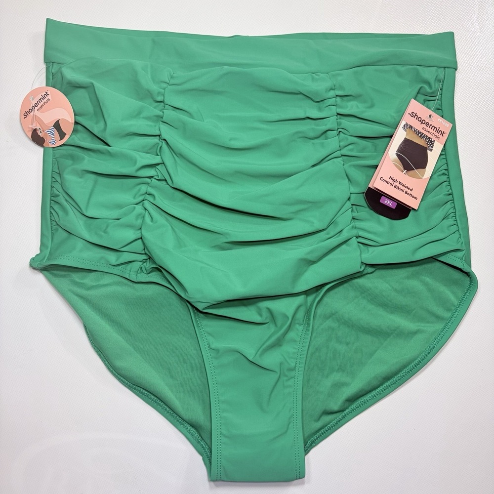 Shapermint Essentials High‎ Waisted Control Bikini Bottom Green 2XL NWT Swimsuit